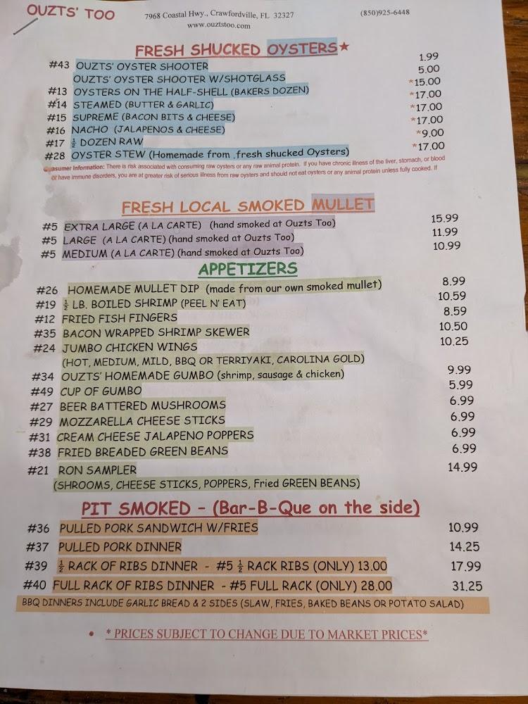 Ouzts' Too Oyster Bar & Grill Menu image 4